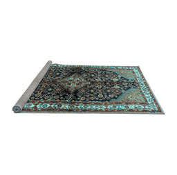 Sideview of Machine Washable Persian Light Blue Traditional Rug, wshtr450lblu
