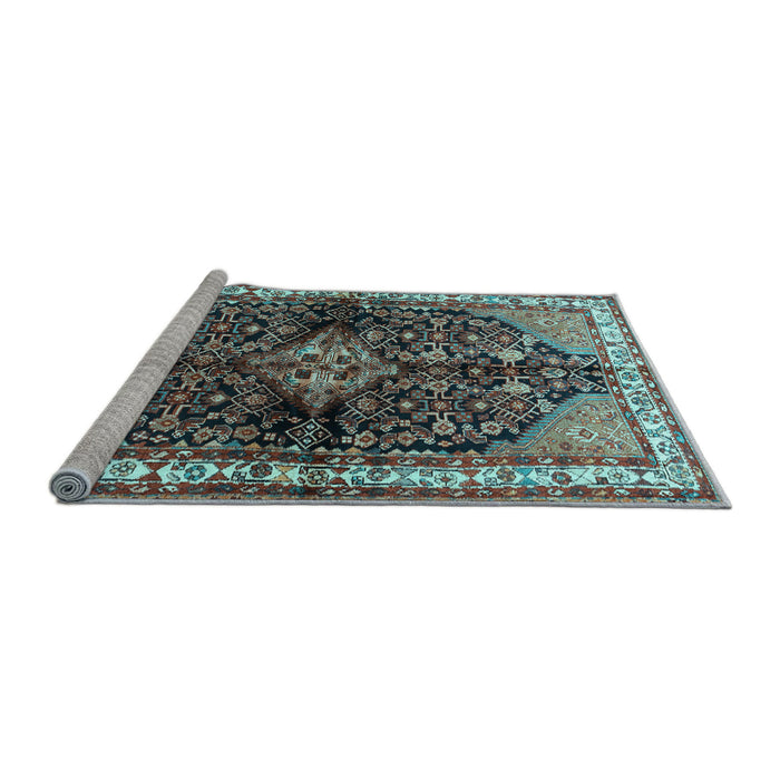 Sideview of Machine Washable Persian Light Blue Traditional Rug, wshtr450lblu