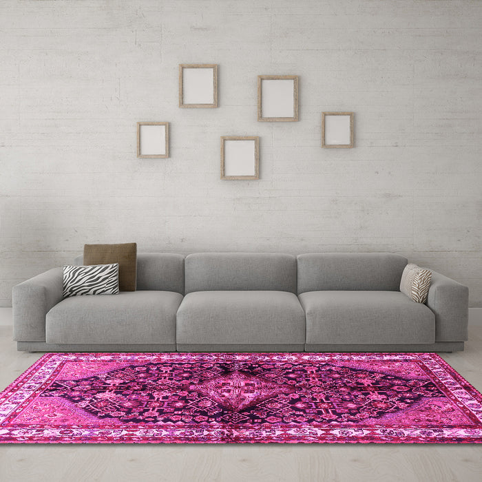 Machine Washable Persian Pink Traditional Rug in a Living Room, wshtr450pnk