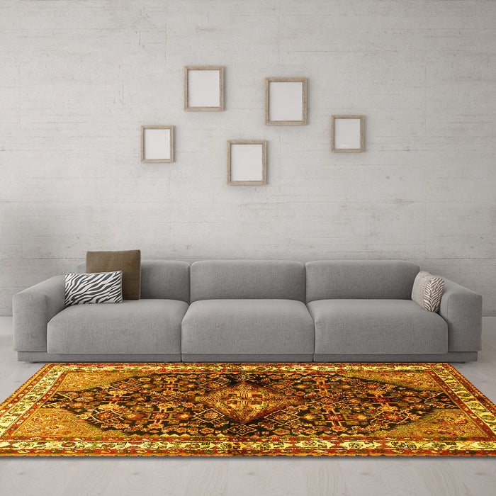 Machine Washable Persian Yellow Traditional Rug in a Living Room, wshtr450yw