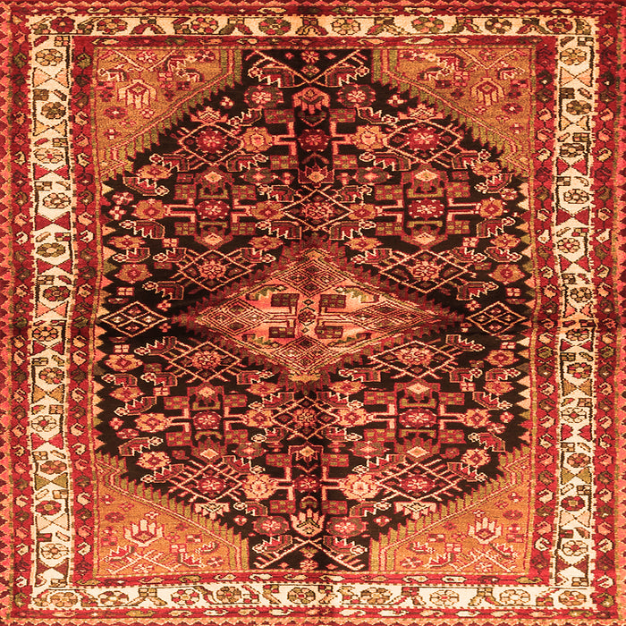 Round Machine Washable Persian Orange Traditional Area Rugs, wshtr450org
