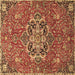 Square Machine Washable Medallion Brown Traditional Rug, wshtr4510brn