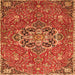 Round Machine Washable Medallion Orange Traditional Area Rugs, wshtr4510org