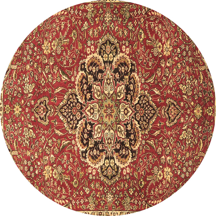 Round Machine Washable Medallion Brown Traditional Rug, wshtr4510brn
