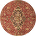 Round Machine Washable Medallion Brown Traditional Rug, wshtr4510brn