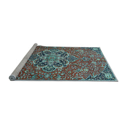 Sideview of Machine Washable Medallion Light Blue Traditional Rug, wshtr4510lblu