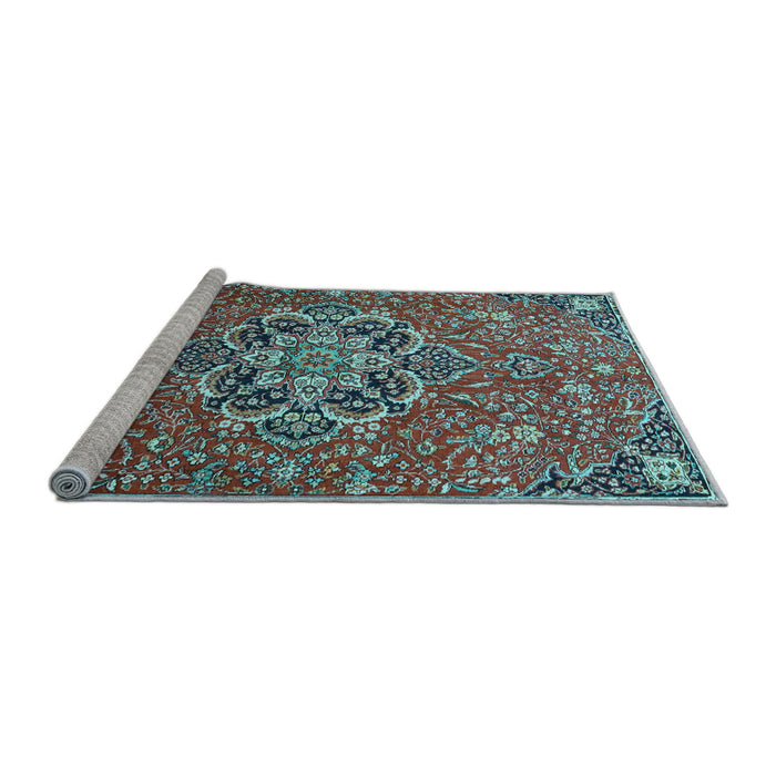 Sideview of Machine Washable Medallion Light Blue Traditional Rug, wshtr4510lblu