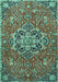 Machine Washable Medallion Turquoise Traditional Area Rugs, wshtr4510turq