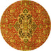 Round Medallion Yellow Traditional Rug, tr4510yw