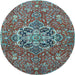 Round Medallion Light Blue Traditional Rug, tr4510lblu