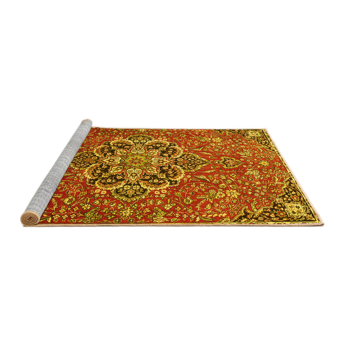 Sideview of Machine Washable Medallion Yellow Traditional Rug, wshtr4510yw