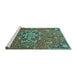 Sideview of Machine Washable Medallion Turquoise Traditional Area Rugs, wshtr4510turq