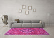 Machine Washable Medallion Pink Traditional Rug in a Living Room, wshtr4510pnk