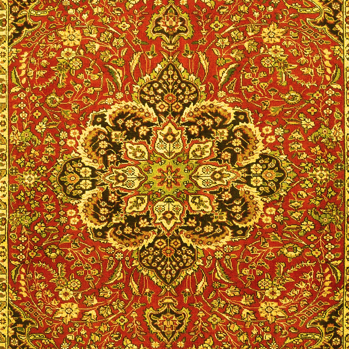 Machine Washable Medallion Yellow Traditional Rug, wshtr4510yw