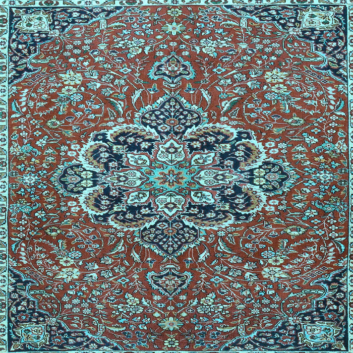 Square Machine Washable Medallion Light Blue Traditional Rug, wshtr4510lblu