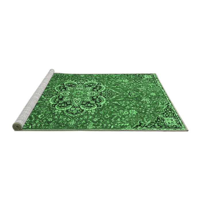 Sideview of Machine Washable Medallion Emerald Green Traditional Area Rugs, wshtr4510emgrn