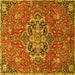 Square Machine Washable Medallion Yellow Traditional Rug, wshtr4510yw