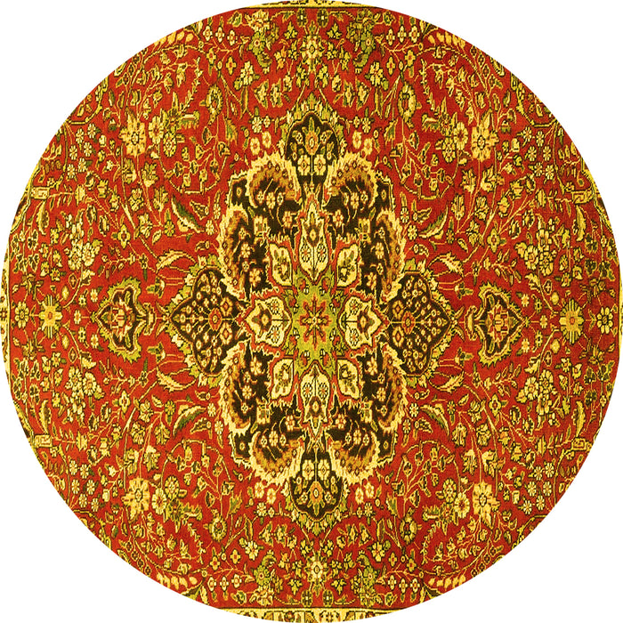 Round Machine Washable Medallion Yellow Traditional Rug, wshtr4510yw