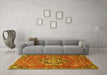 Machine Washable Medallion Yellow Traditional Rug in a Living Room, wshtr4510yw