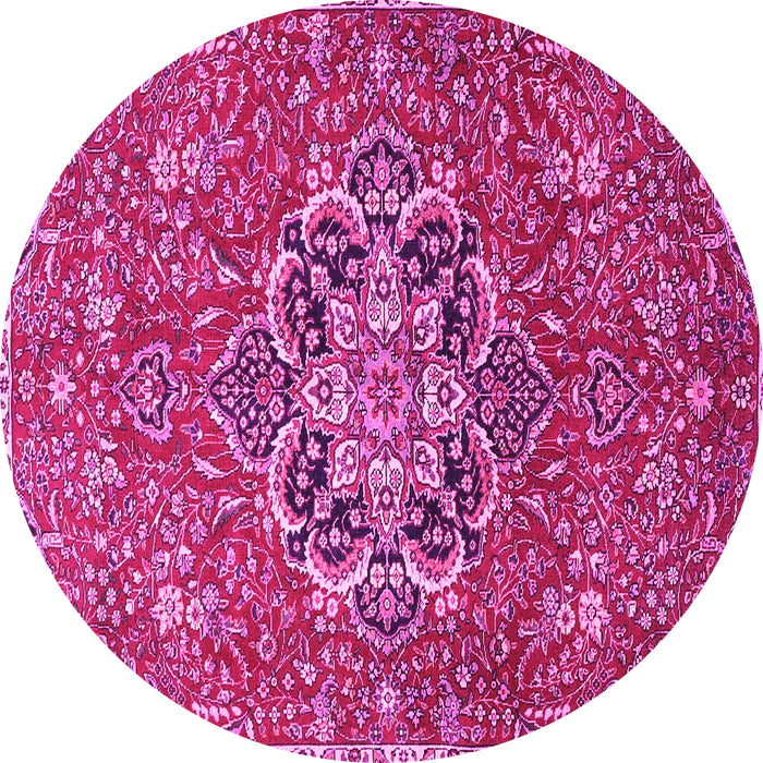 Round Machine Washable Medallion Pink Traditional Rug, wshtr4510pnk