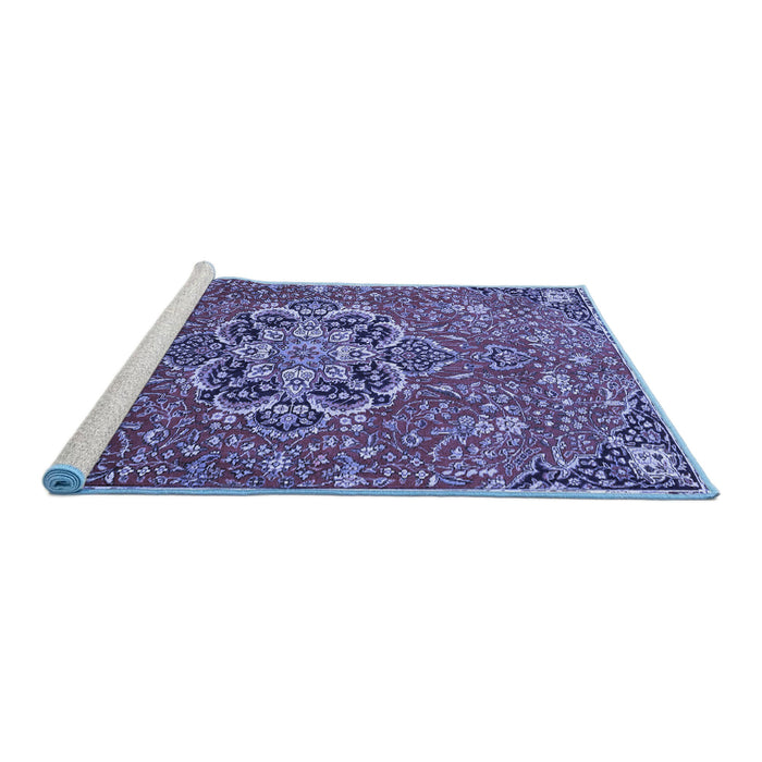 Sideview of Machine Washable Medallion Blue Traditional Rug, wshtr4510blu
