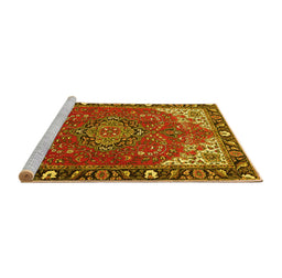 Sideview of Machine Washable Medallion Yellow Traditional Rug, wshtr4511yw