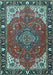 Machine Washable Medallion Light Blue Traditional Rug, wshtr4511lblu