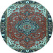 Round Medallion Light Blue Traditional Rug, tr4511lblu