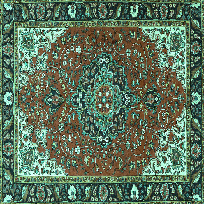 Square Machine Washable Medallion Turquoise Traditional Area Rugs, wshtr4511turq