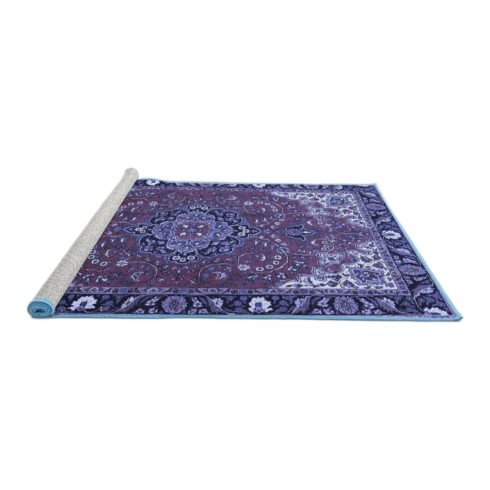 Sideview of Machine Washable Medallion Blue Traditional Rug, wshtr4511blu