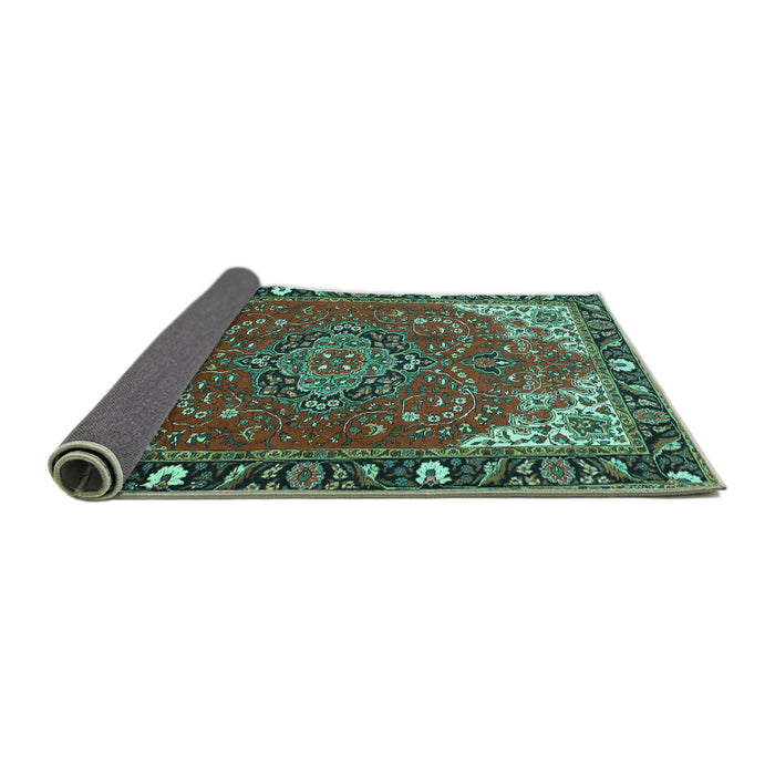 Sideview of Medallion Turquoise Traditional Rug, tr4511turq