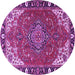 Round Machine Washable Medallion Purple Traditional Area Rugs, wshtr4511pur