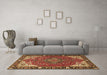 Machine Washable Medallion Brown Traditional Rug in a Living Room,, wshtr4511brn