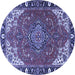 Round Machine Washable Medallion Blue Traditional Rug, wshtr4511blu