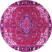 Round Machine Washable Medallion Pink Traditional Rug, wshtr4511pnk