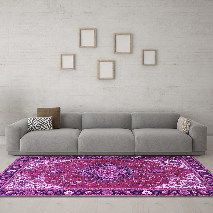 Machine Washable Medallion Purple Traditional Area Rugs in a Living Room, wshtr4511pur