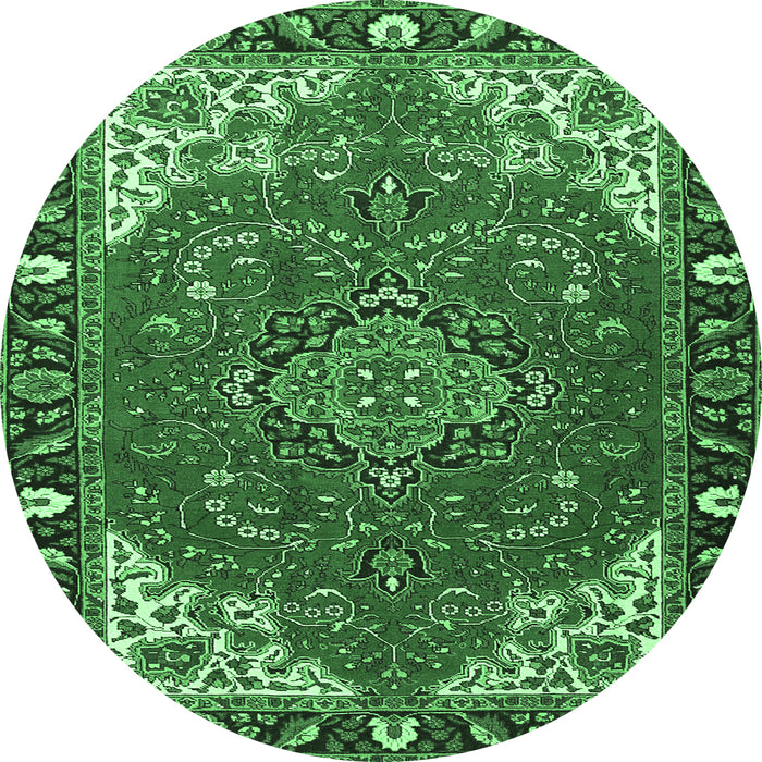 Round Machine Washable Medallion Emerald Green Traditional Area Rugs, wshtr4511emgrn