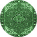 Round Machine Washable Medallion Emerald Green Traditional Area Rugs, wshtr4511emgrn