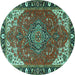 Round Medallion Turquoise Traditional Rug, tr4511turq