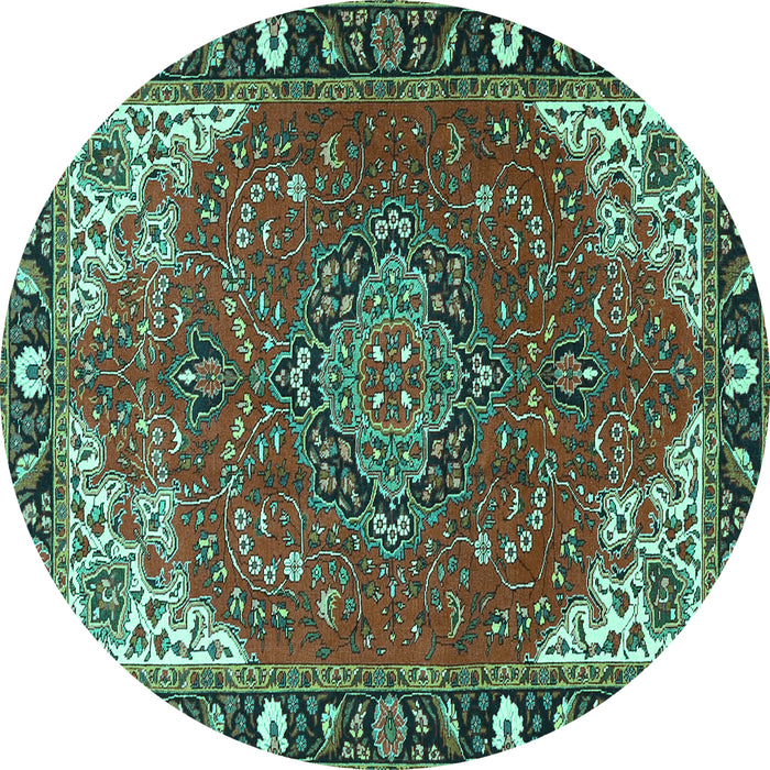 Round Machine Washable Medallion Turquoise Traditional Area Rugs, wshtr4511turq