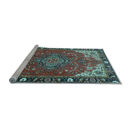 Sideview of Machine Washable Medallion Light Blue Traditional Rug, wshtr4511lblu