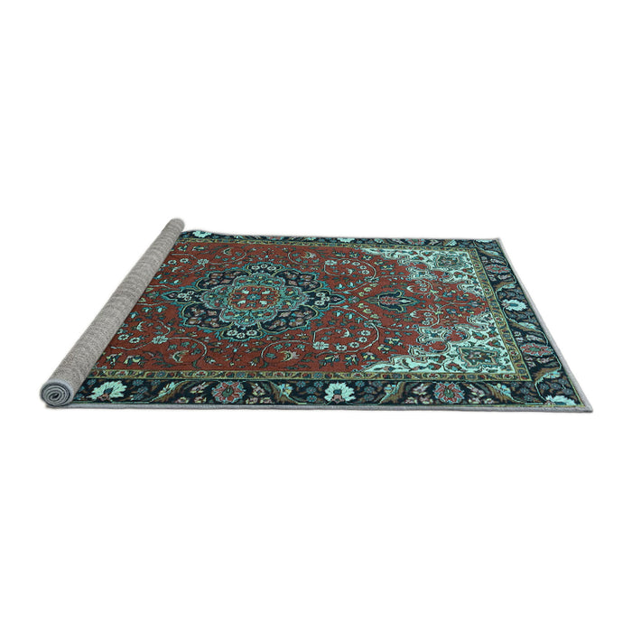 Sideview of Machine Washable Medallion Light Blue Traditional Rug, wshtr4511lblu