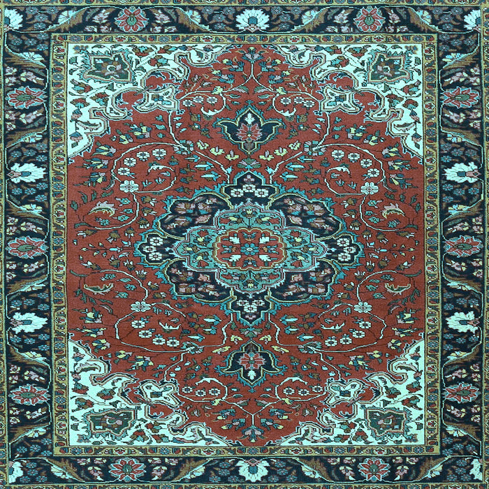 Square Machine Washable Medallion Light Blue Traditional Rug, wshtr4511lblu