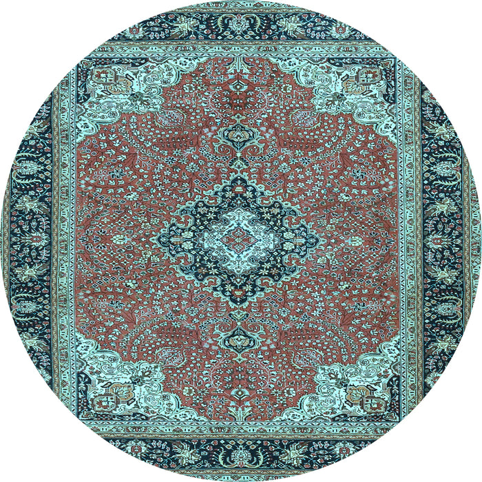 Round Medallion Light Blue Traditional Rug, tr4512lblu