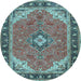 Round Medallion Light Blue Traditional Rug, tr4512lblu