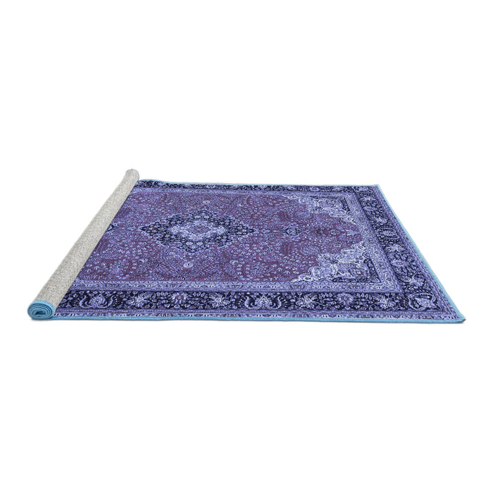Sideview of Machine Washable Medallion Blue Traditional Rug, wshtr4512blu