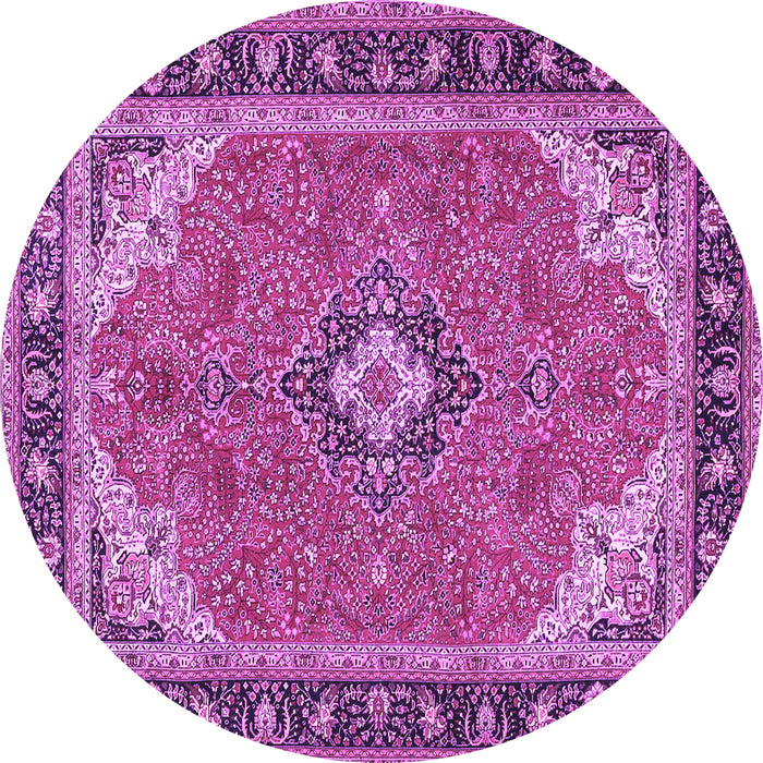 Round Machine Washable Medallion Purple Traditional Area Rugs, wshtr4512pur