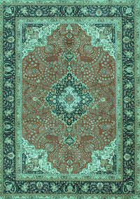 Medallion Turquoise Traditional Rug, tr4512turq