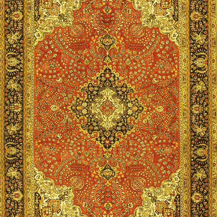 Machine Washable Medallion Yellow Traditional Rug, wshtr4512yw