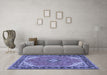 Machine Washable Medallion Blue Traditional Rug in a Living Room, wshtr4512blu